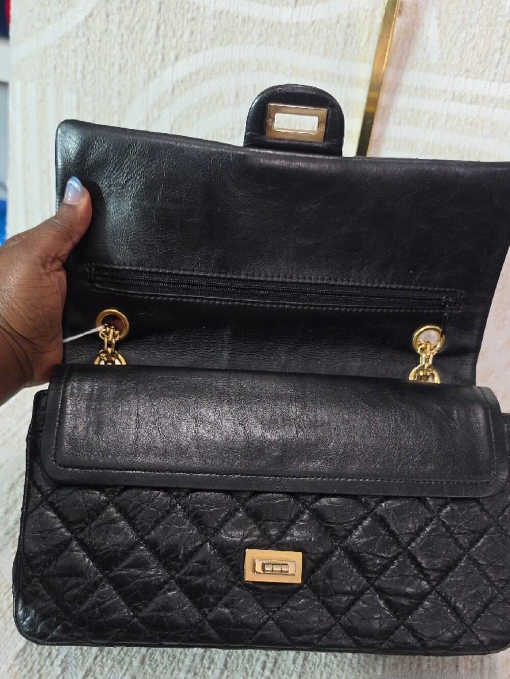 Chanel 2.55 Reissue Double Flap Black Crinkle Leather Shoulder Bag - Picture 12 of 15